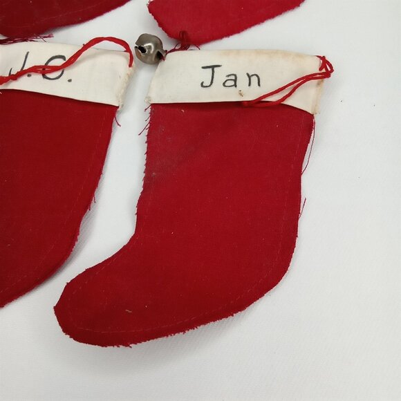 Mid Century Modern Christmas Stocking Set Of 4 Miniatures Red & White Felt 1950s - Picture 6 of 7